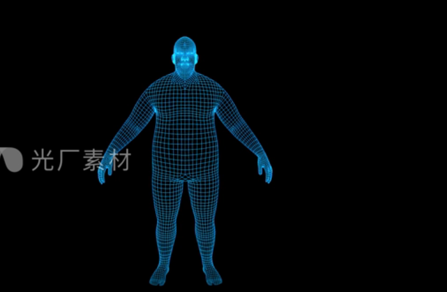 4K蓝色全息线框科技人体胖子素材带通道