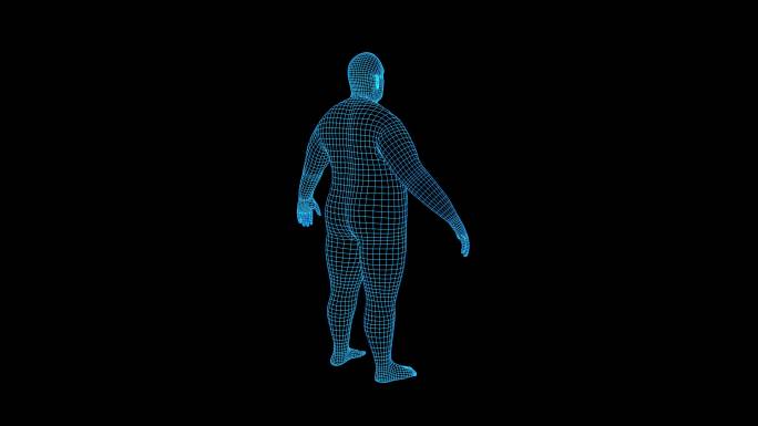 4K蓝色全息线框科技人体胖子素材带通道