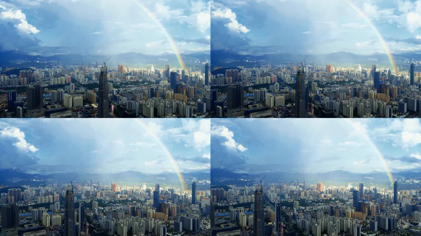 0006_D航拍城市建筑群大景美丽彩虹