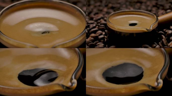 浓缩意式咖啡连续滴落咖啡油脂慢动作广告