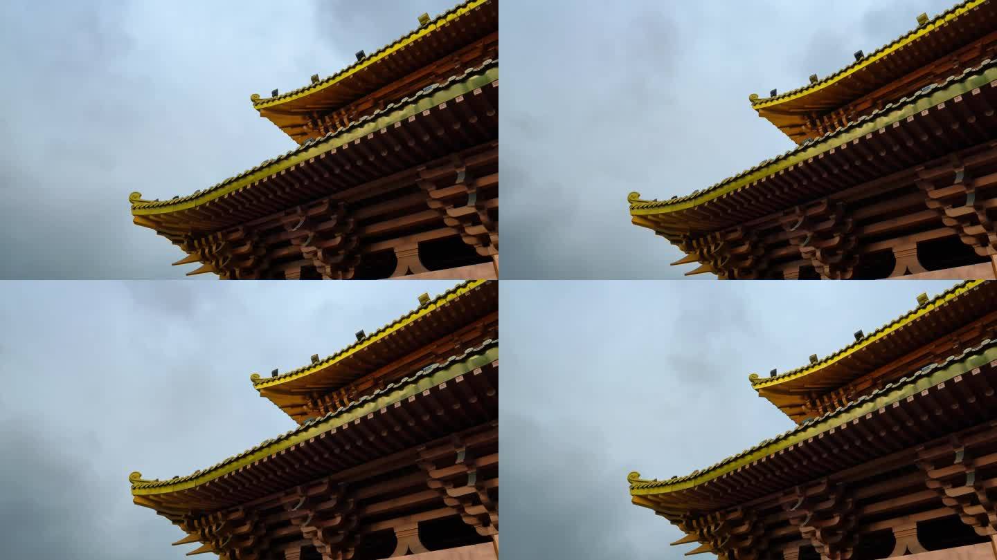 中式古建筑 飞檐翘角 城楼 屋檐一角延时