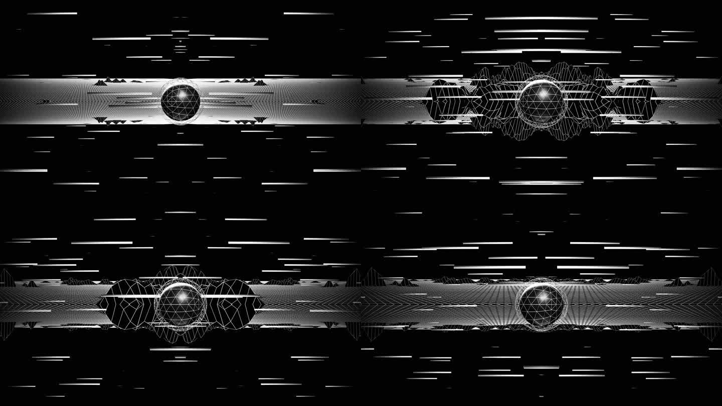 【4K时尚背景】黑白球体几何光线科技空间