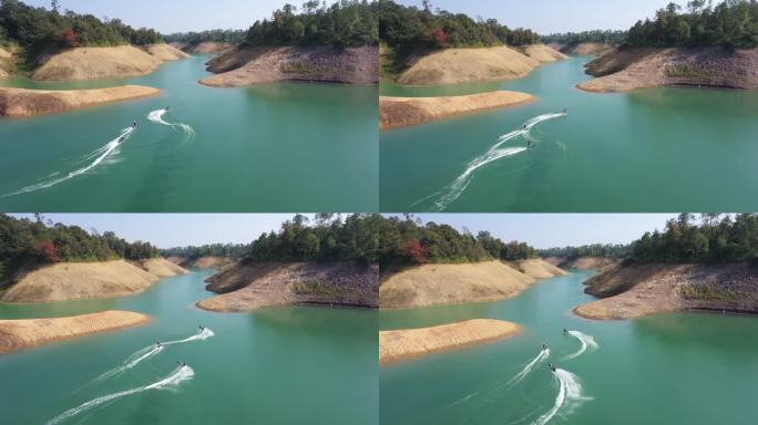 户外风景河源万绿湖冲浪运动