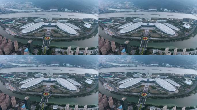 福建省福州市海峡国际会展中心日出航拍