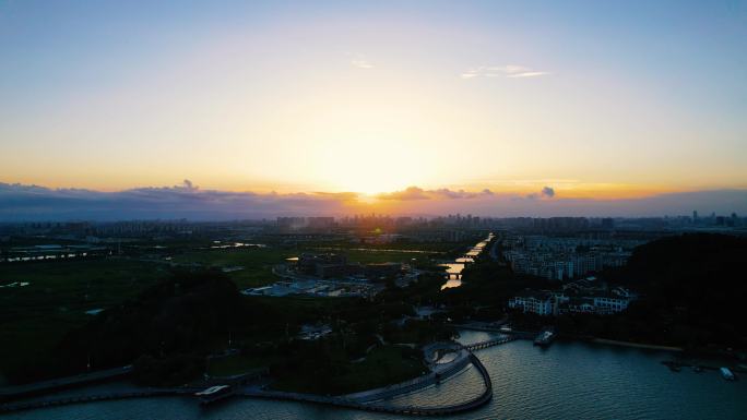 宁波东钱湖夕阳航拍