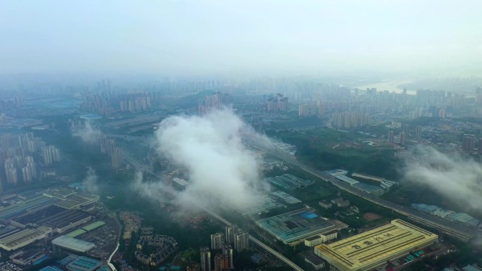 高空、云、俯瞰、轨道交通、重庆、山脉