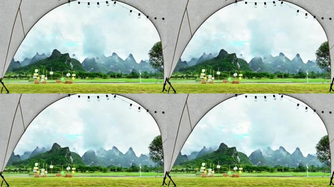 露营帐篷看桂林山水延时
