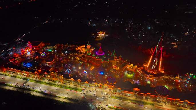 航拍青海西宁童梦乐园夜景4K御3