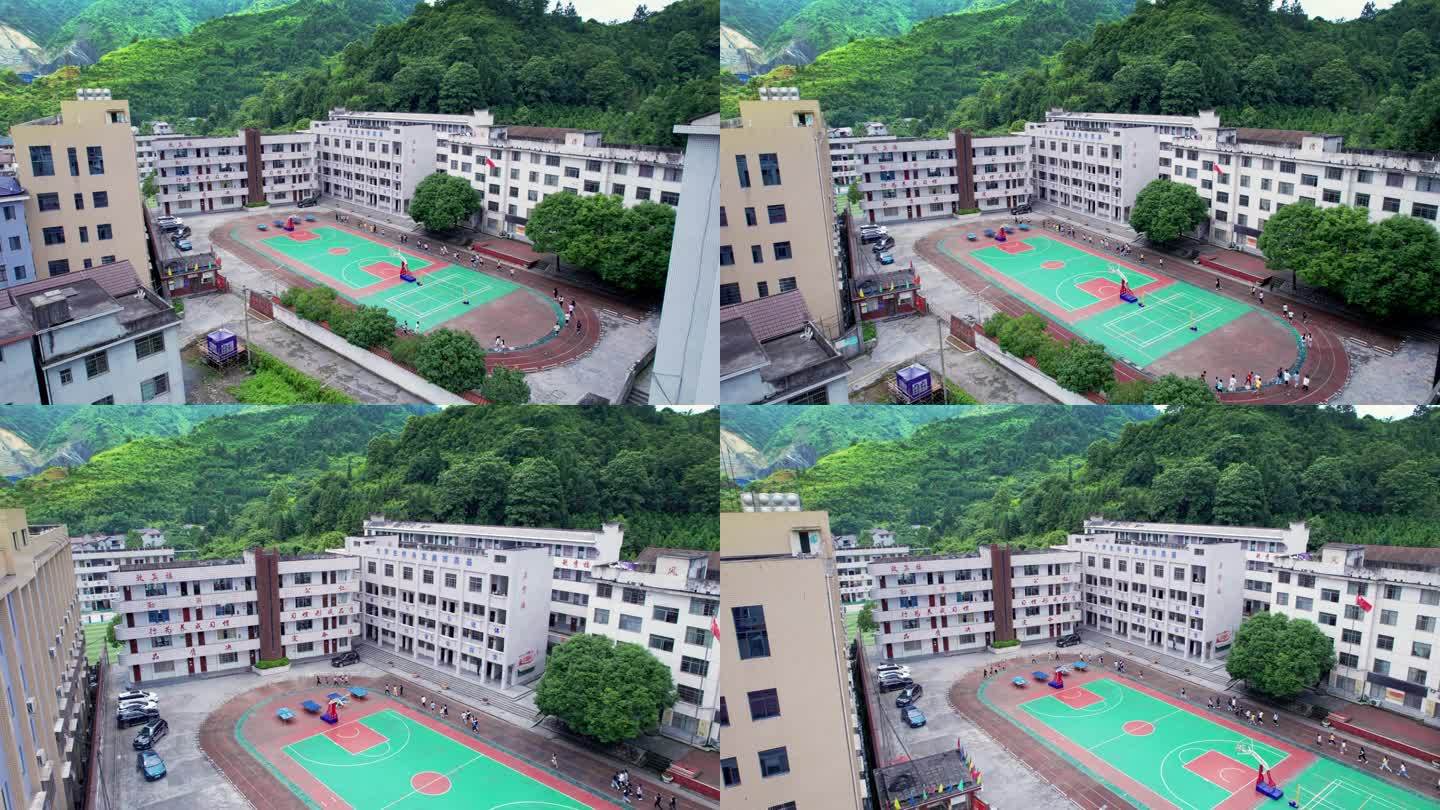 航拍小学 老师 学生在塑胶跑道跑步