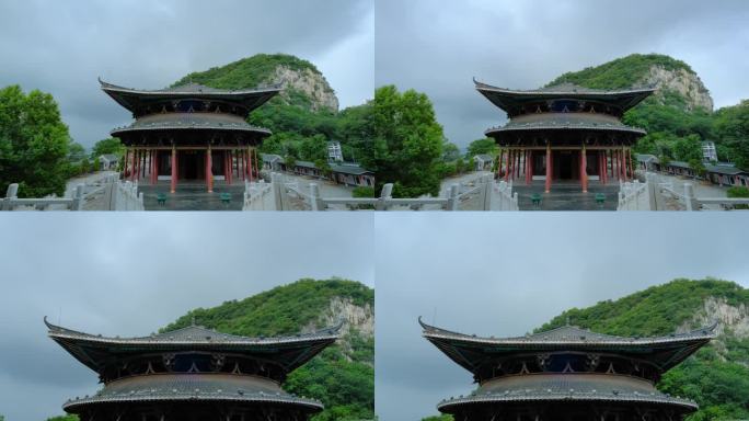 广西柳州文庙中式庭院阴雨天乌云密布延时