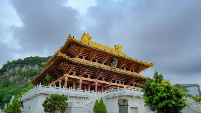 广西柳州文庙中式古建筑城楼 古代宫殿延时