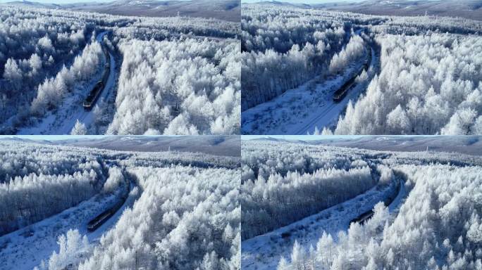 航拍大兴安岭雪原列车