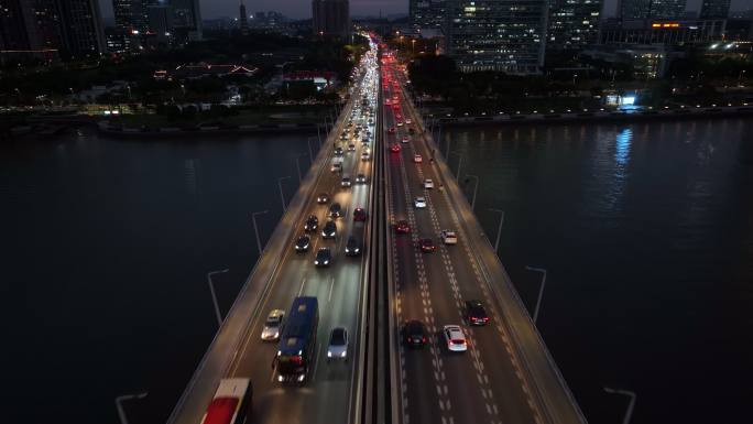 广东省广州市琶洲大桥夜景航拍