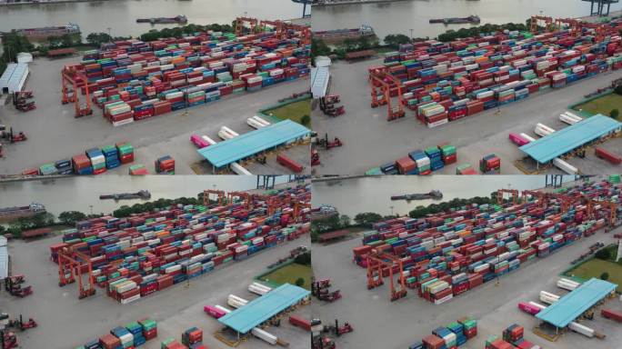 广东省佛山市南海国际货柜码头日出航拍