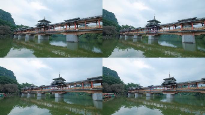 广西柳州山水风景龙潭公园风雨桥