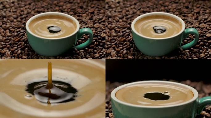 浓缩美式咖啡连续滴落咖啡油脂慢动作广告