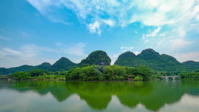 广西山水风景自然风光 风雨桥湖水湖面倒影