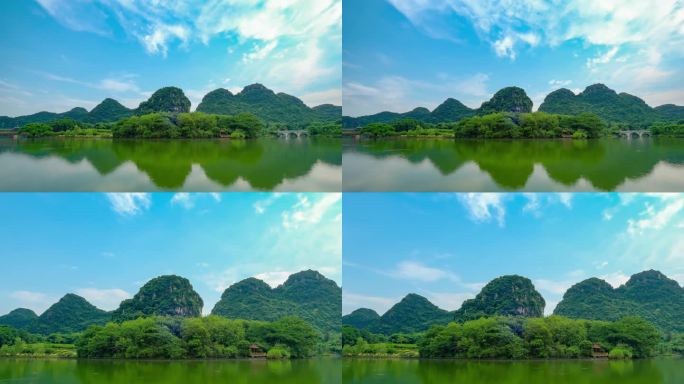 广西山水风景自然风光 风雨桥湖水湖面倒影