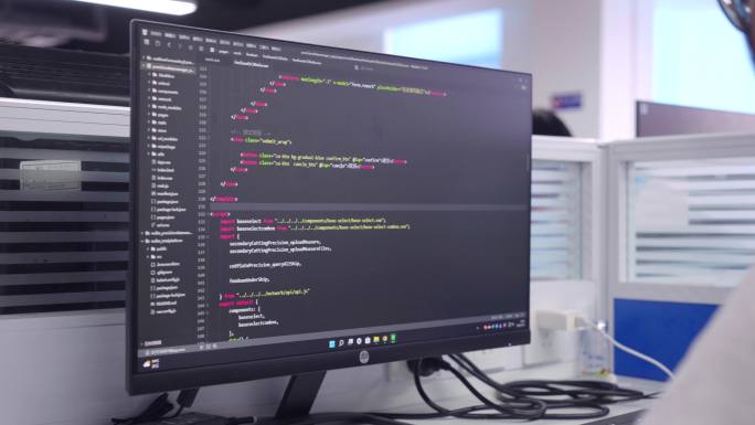程序员在电脑屏幕上敲打程序代码数字代码
