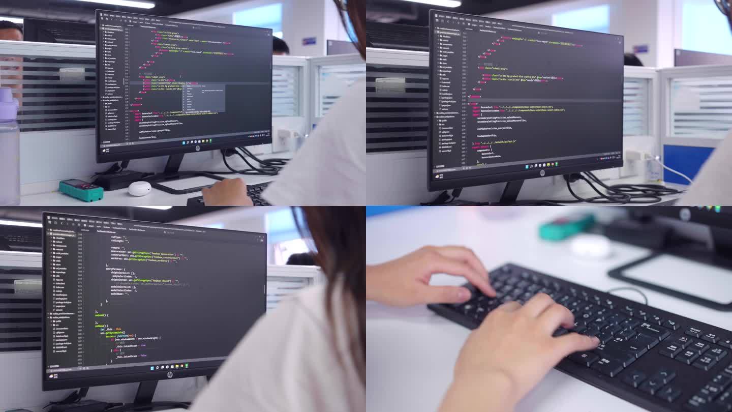 程序员在电脑屏幕上敲打程序代码数字代码