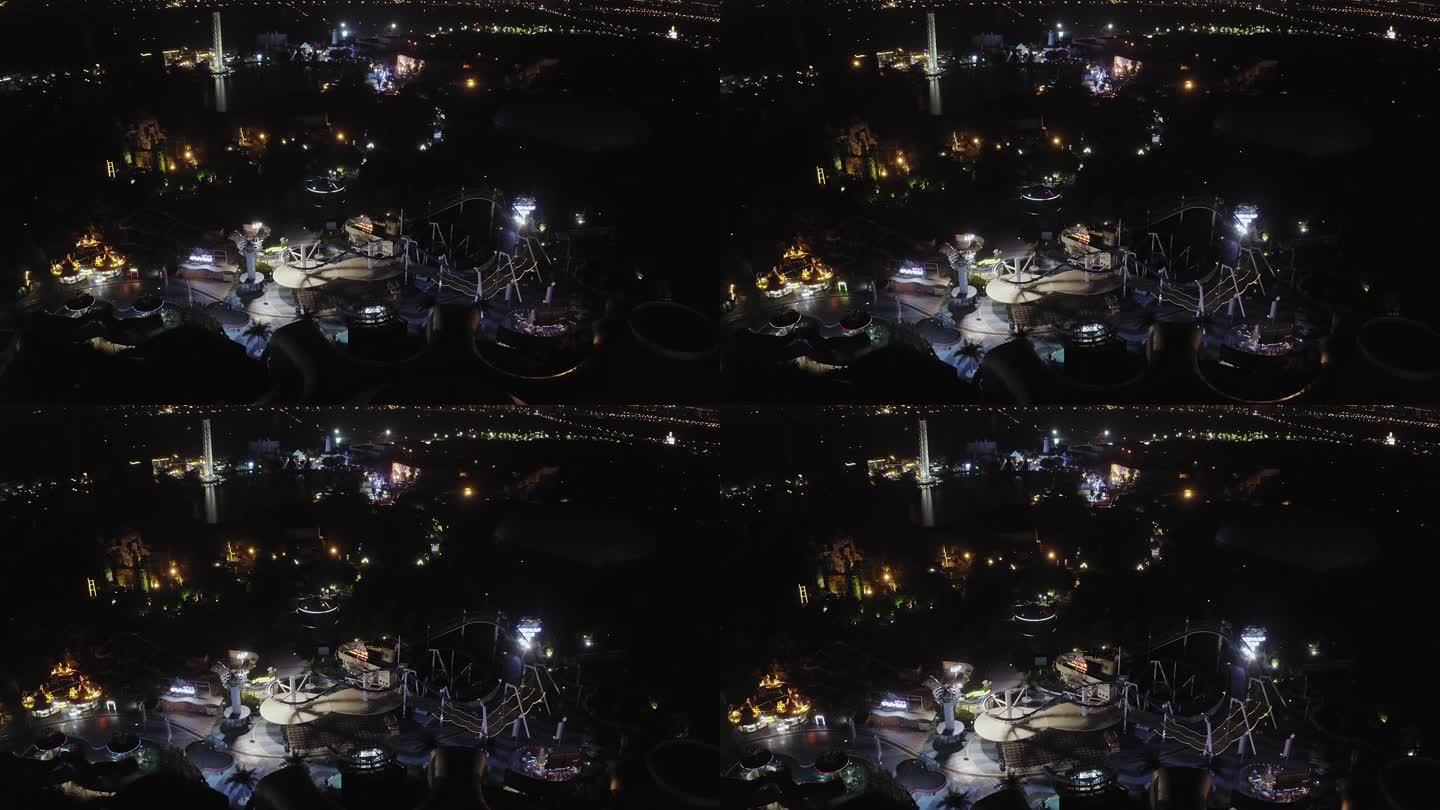 航拍上海玛雅水上乐园游乐设施夜景全景