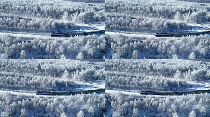 航拍大兴安岭雪原列车