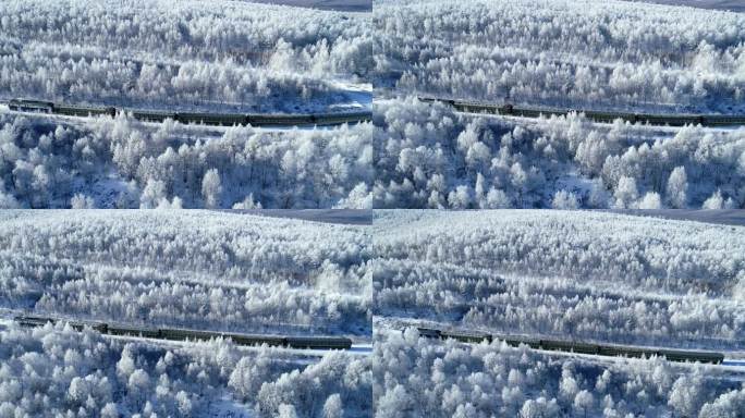 航拍大兴安岭雪原列车