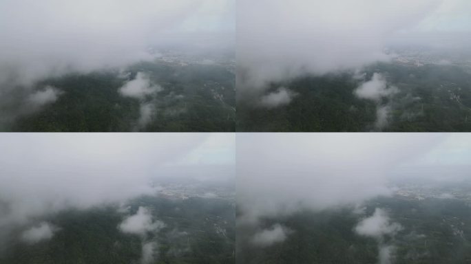 无人机在云雾中穿越流动的云