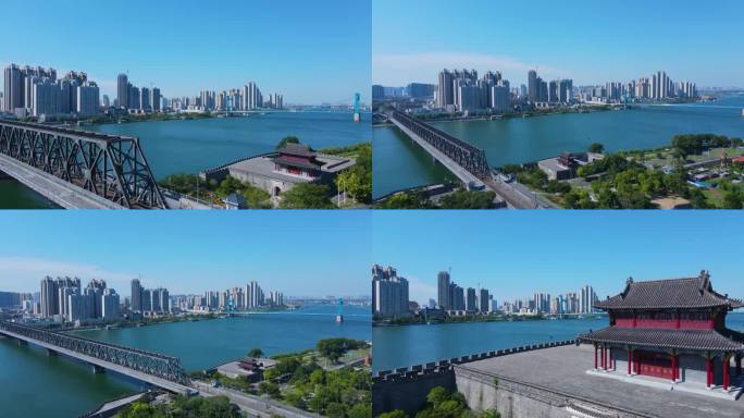 襄阳汉江一桥地标建筑航拍城市宣传片素材