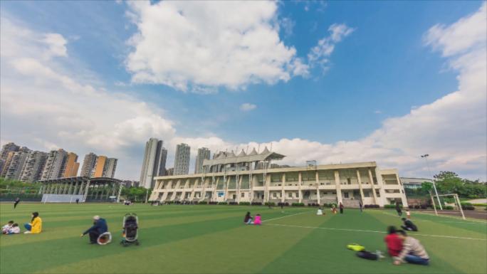 四川师范大学校园操场大范围移动延时摄影