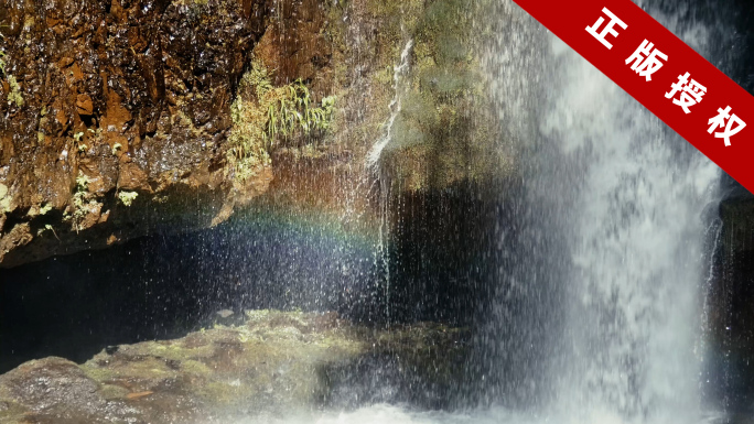 4k实拍升格山间小瀑布水流彩虹