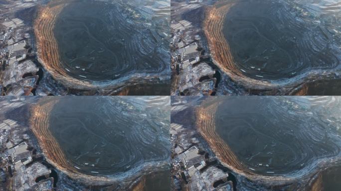 安徽省马鞍山市高采铁矿场冬季雪景日出航拍