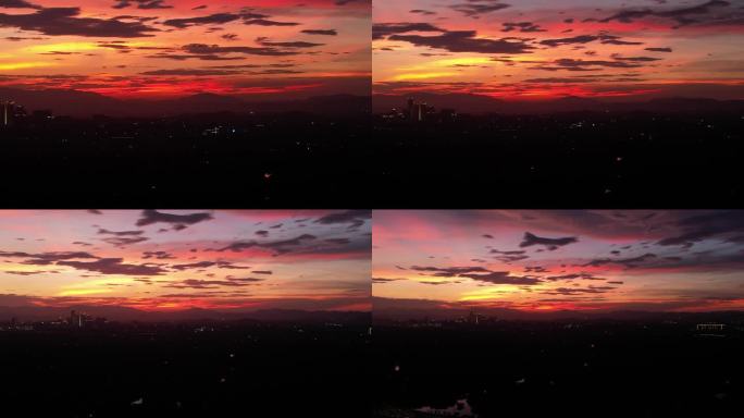 杭州城西晚霞航拍