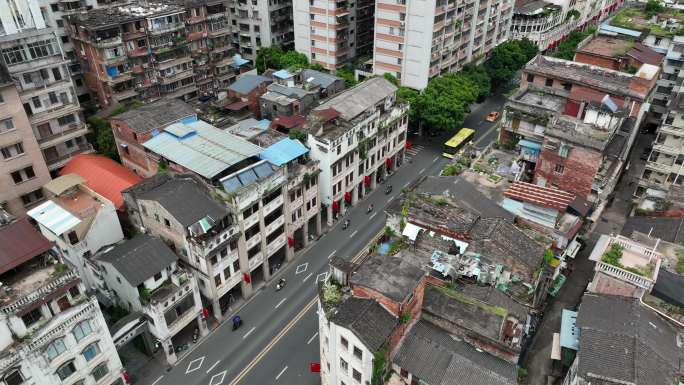 广西梧州城市骑楼蓝天白云航拍