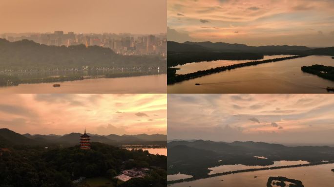 杭州西湖雷峰塔夜景航拍素材3