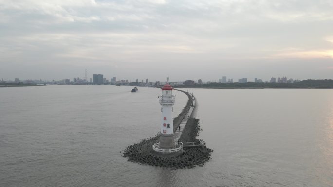 上海吴淞口灯塔4K航拍原素材