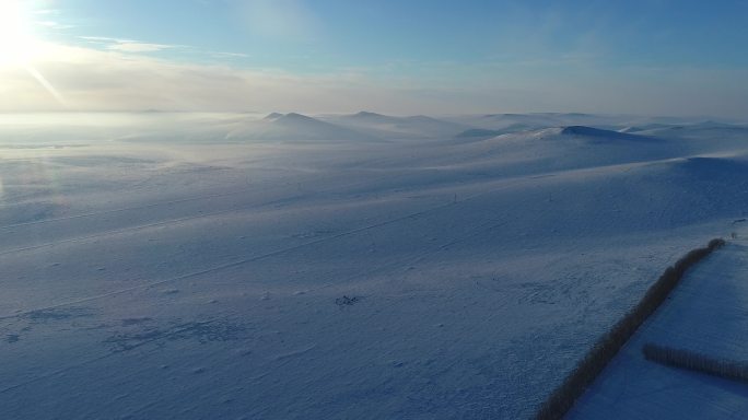 航拍呼伦贝尔垦区冬季雪原