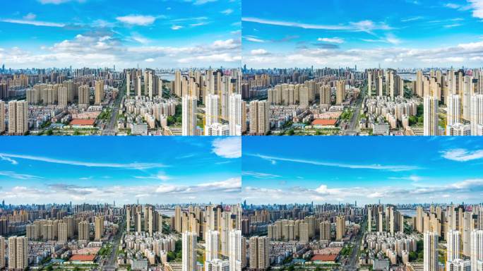 武汉城市建筑高楼住宅居民区蓝天白云延时