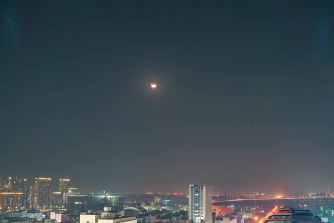月食月亮升起延时摄影实拍