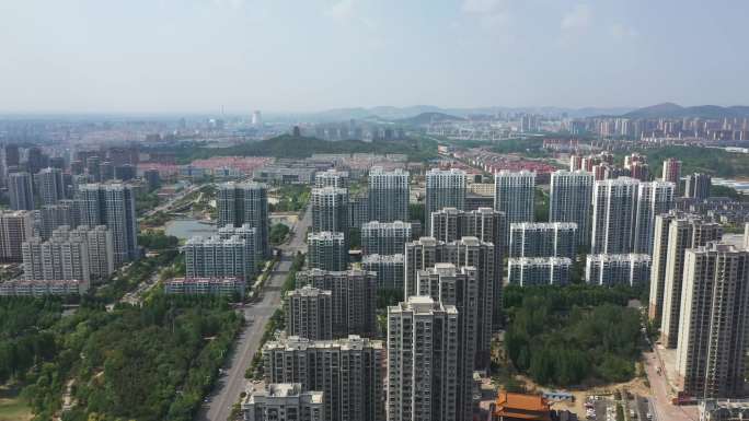 航拍薛城区城南正在建设的高层建筑群