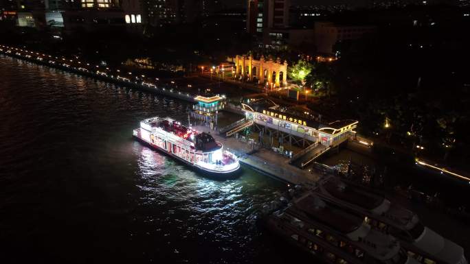 广东省广州市中大码头夜景航拍