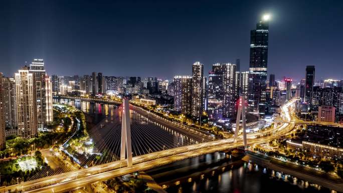 武汉汉江月湖桥夜景延时