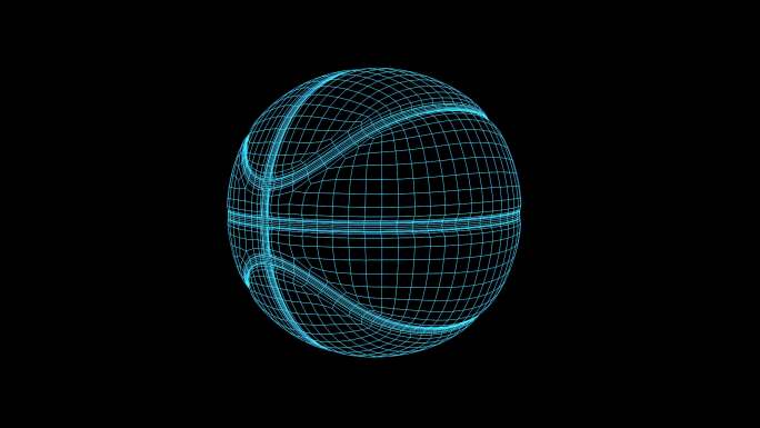 4K蓝色全息线框科技篮球旋转动画带通道