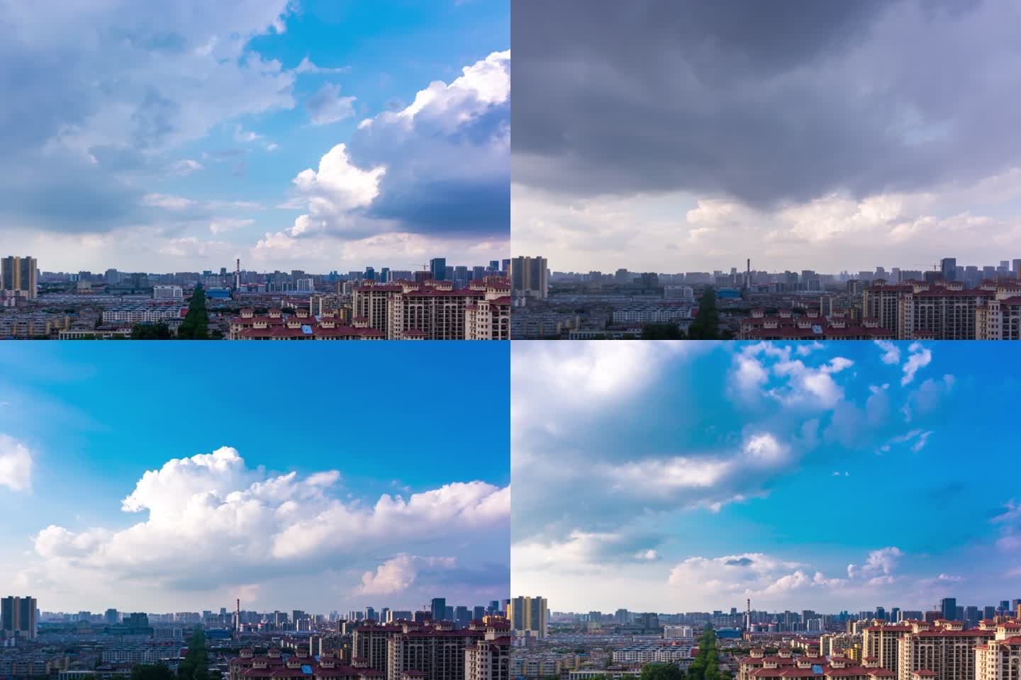 高清延时夏季城市阵雨，乌云飘过后雨过天晴