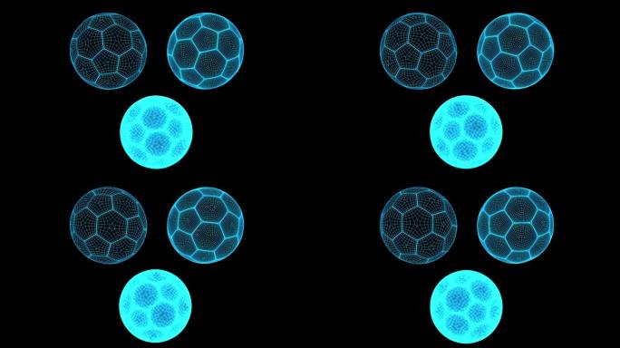 4K蓝色全息线框科技足球素材带通道