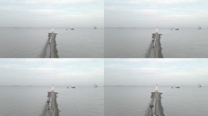 上海吴淞口灯塔4K航拍原素材