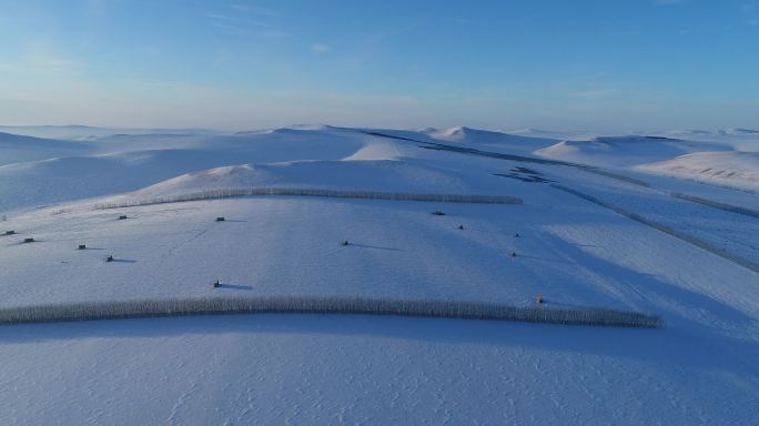 航拍呼伦贝尔垦区冬季雪原