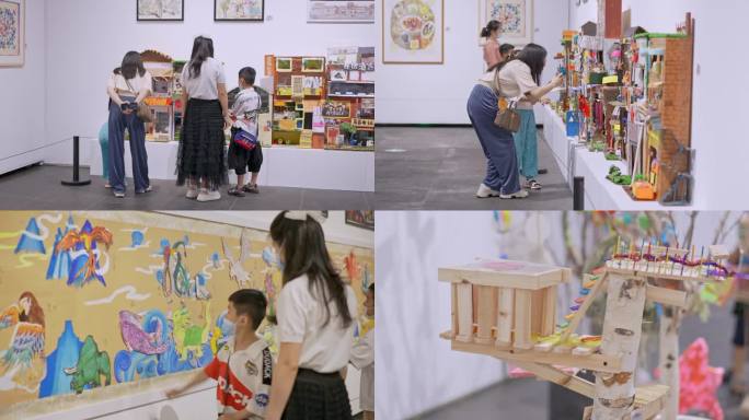 亲子参观少年儿童美术展画展合集