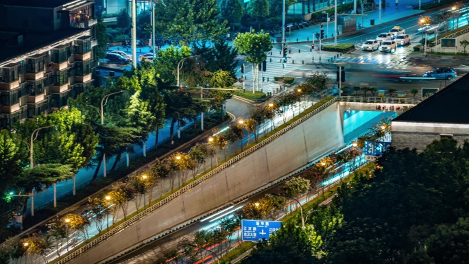 武汉城市循礼门地下通道车流夜景延时