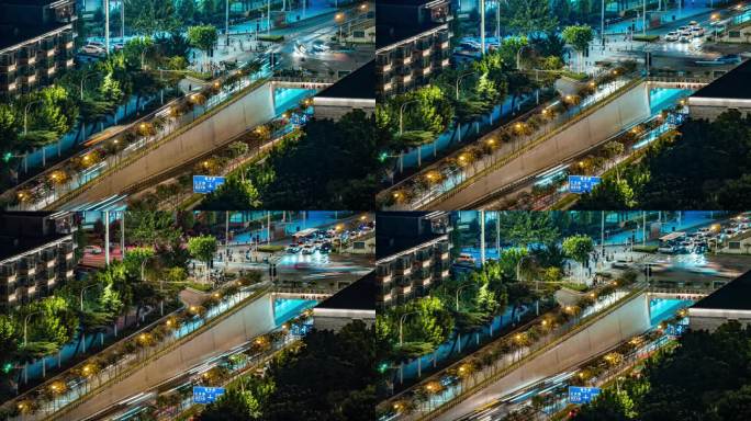 武汉城市循礼门地下通道车流夜景延时